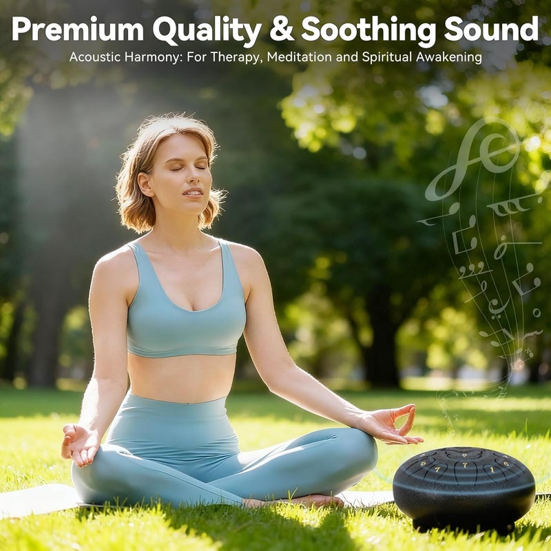 RANMING 6 Inch Steel Tongue Drum 11Note C Key Tongue Drum Kids & Adult Handpan with Gig Bag Music Book Mallets Finger Loops Mallets Stand Highlight Stickers for Meditation,Yoga & Camping Black - Image 2